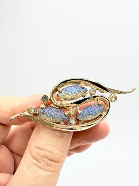 Vintage Emmons AB Rhinestone Brooch Blue Iridescent Pin